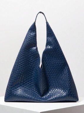 SHEIN Navy Blue Woven Tote Bag Large Capacity Minimalist Shoulder Bag